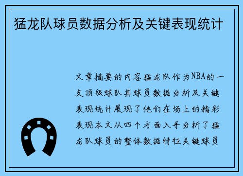 猛龙队球员数据分析及关键表现统计